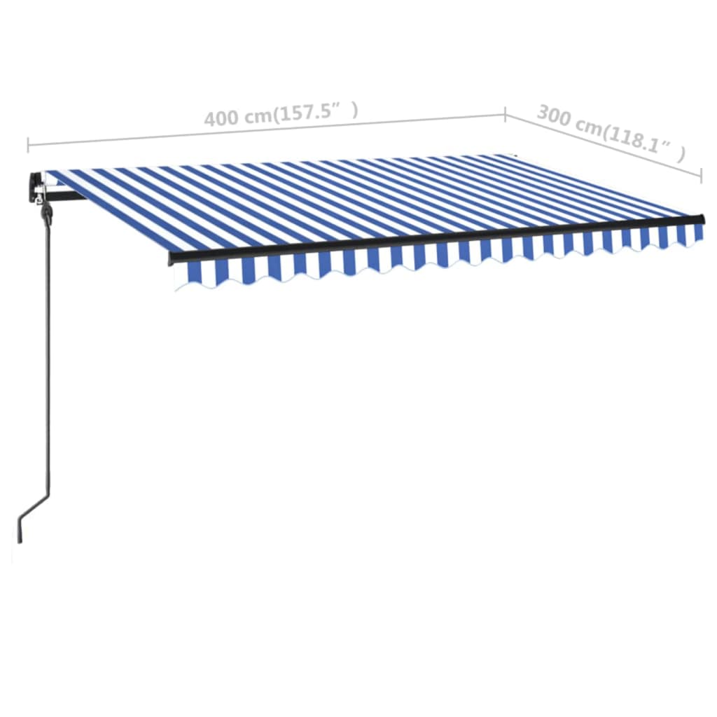 Luifel Handmatig Uittrekbaar Met Led 400X300 Cm Blauw En Wit