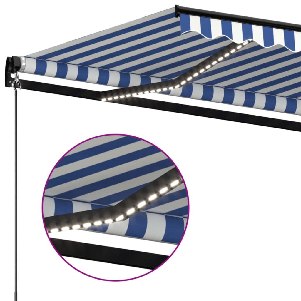 Luifel Handmatig Uittrekbaar Met Led 600X300 Cm Blauw En Wit