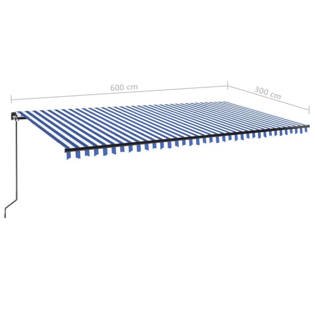 Luifel Handmatig Uittrekbaar Met Led 600X300 Cm Blauw En Wit