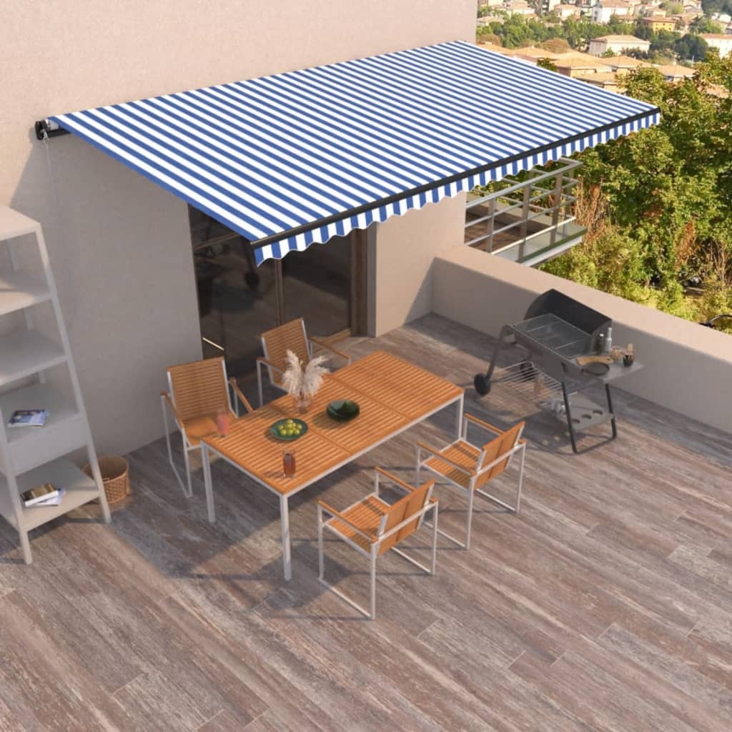 Luifel Handmatig Uittrekbaar 600X350 Cm Blauw En Wit