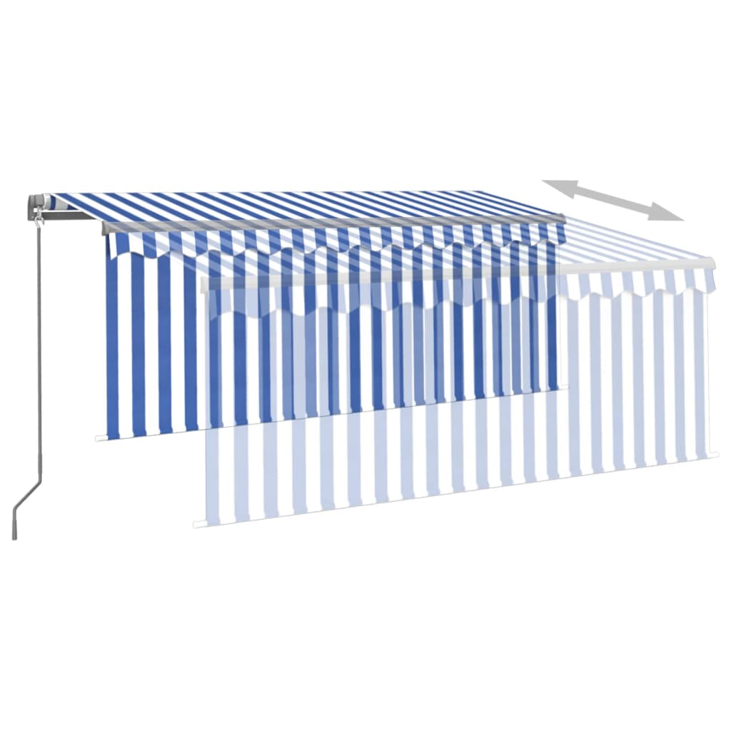 Luifel Handmatig Uittrekbaar Rolgordijn Led 3X2,5 M Blauw Wit