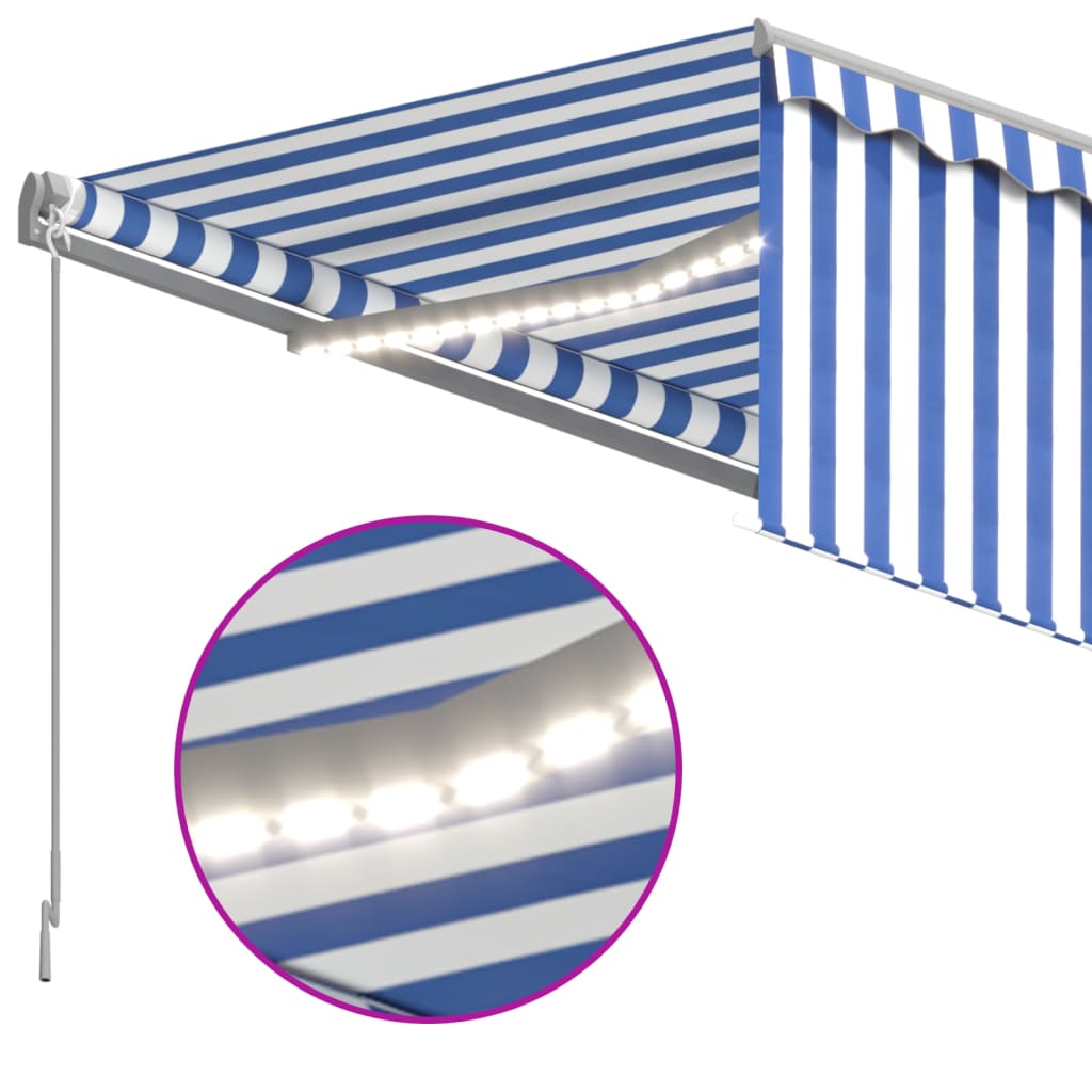 Luifel Handmatig Uittrekbaar Rolgordijn Led 3X2,5 M Blauw Wit