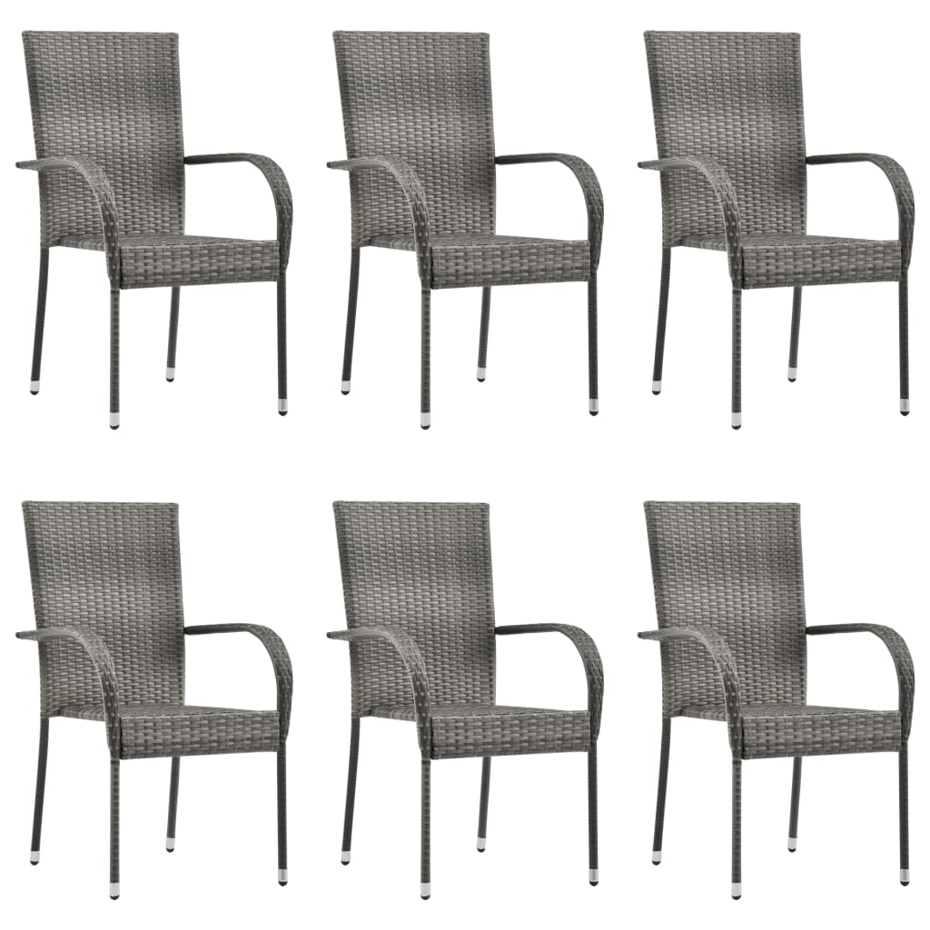 7-teiliges Gartenset Poly Rattan Grau
