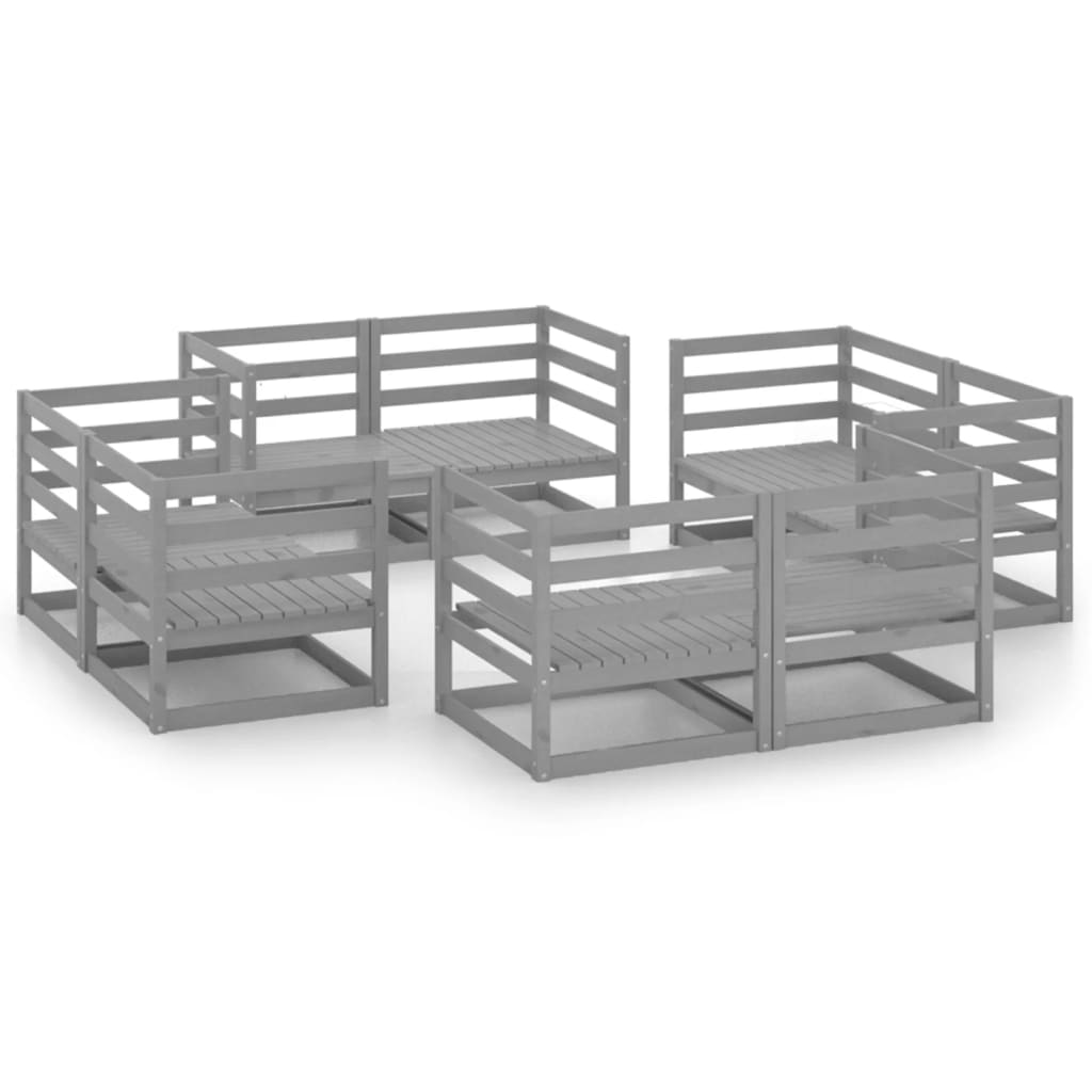 8-Delige Loungeset Massief Grenenhout Grijs