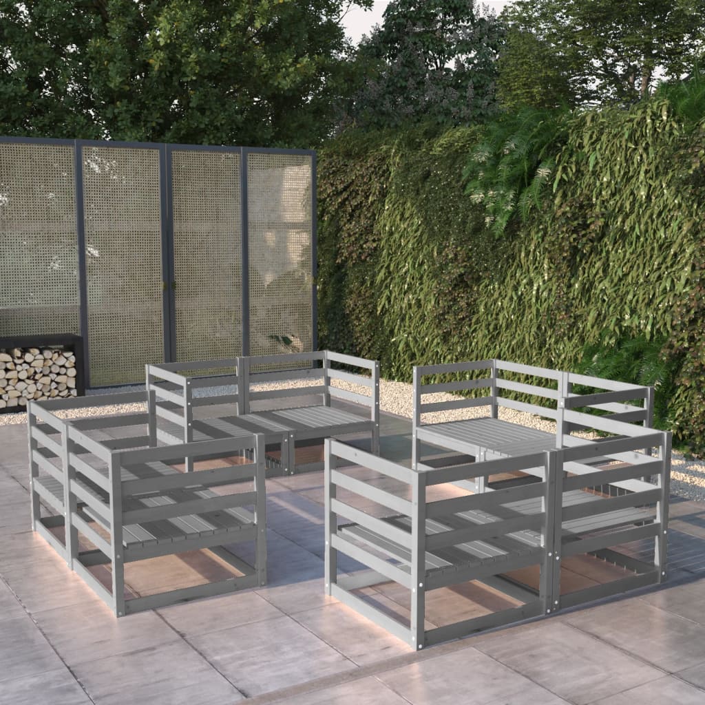 8-Delige Loungeset Massief Grenenhout Grijs