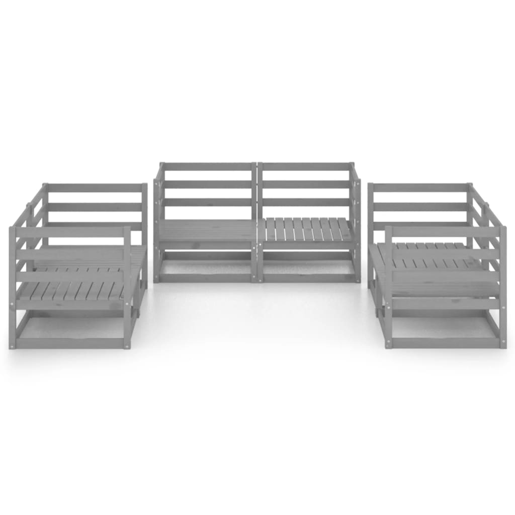 6-Delige Loungeset Massief Grenenhout Grijs