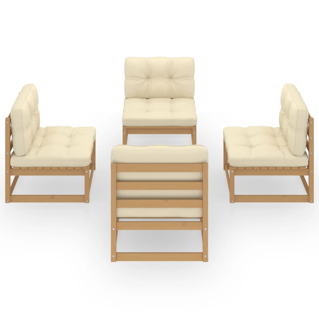 4-teiliges Lounge-Set mit Kissen aus massivem Kiefernholz