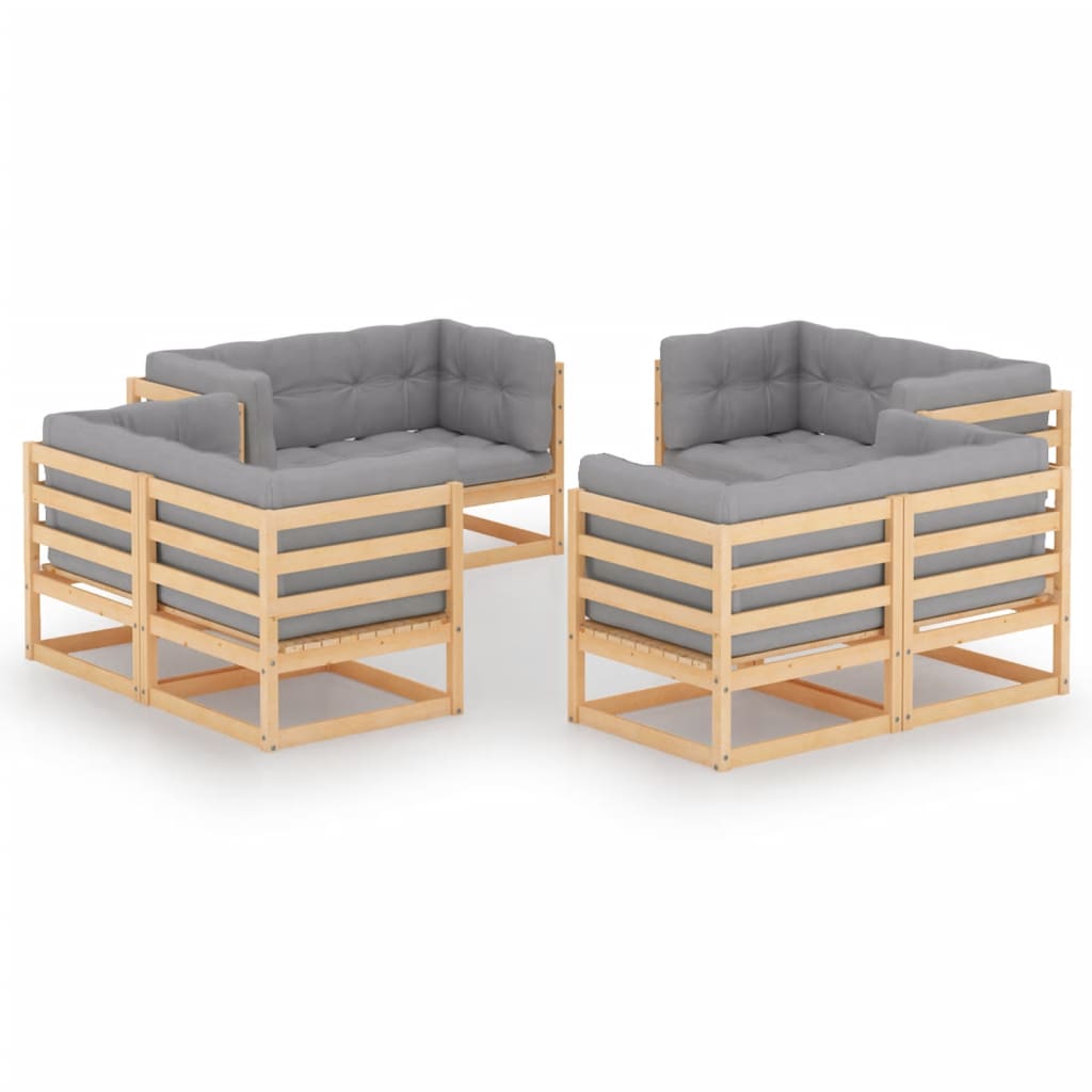 8-Delige Loungeset Met Kussens Massief Grenenhout