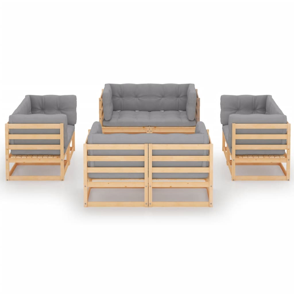 8-Delige Loungeset Met Kussens Massief Grenenhout