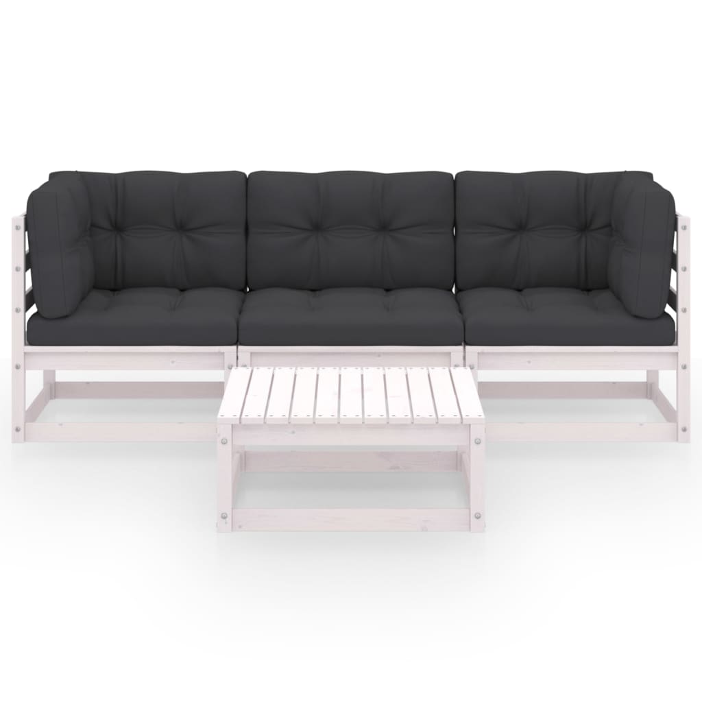 4-teiliges Lounge-Set mit Kissen aus massivem Kiefernholz
