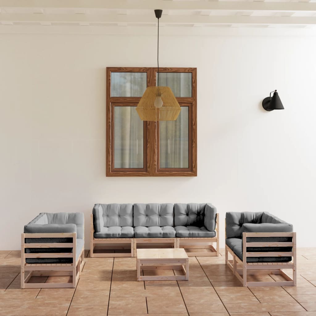 8-Delige Loungeset Met Kussens Massief Grenenhout