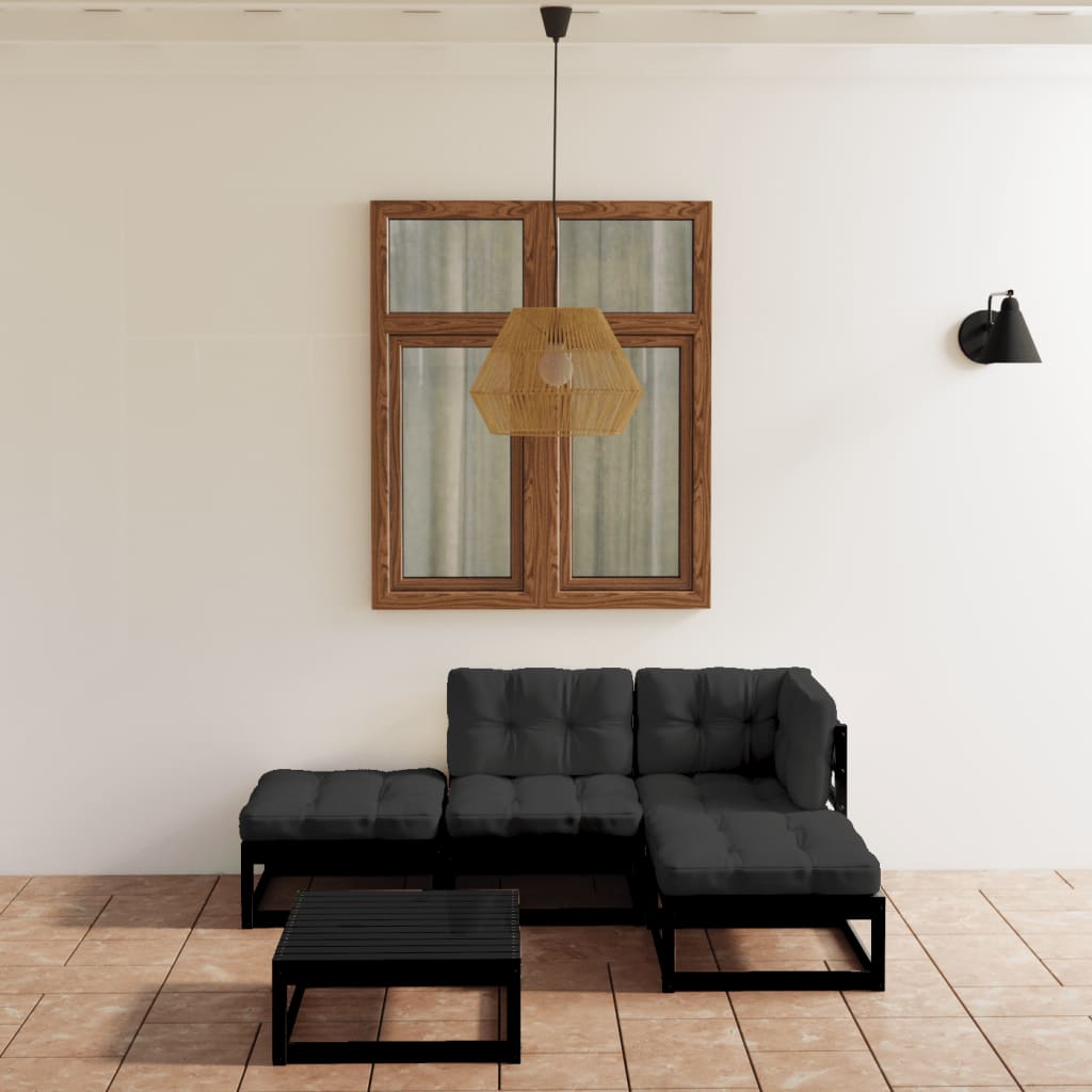 5-Delige Loungeset Met Kussens Massief Grenenhout