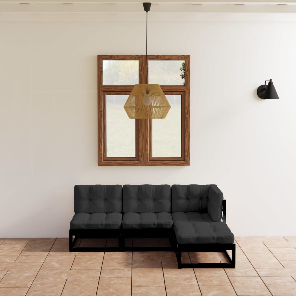 4-Delige Loungeset Met Kussens Massief Grenenhout