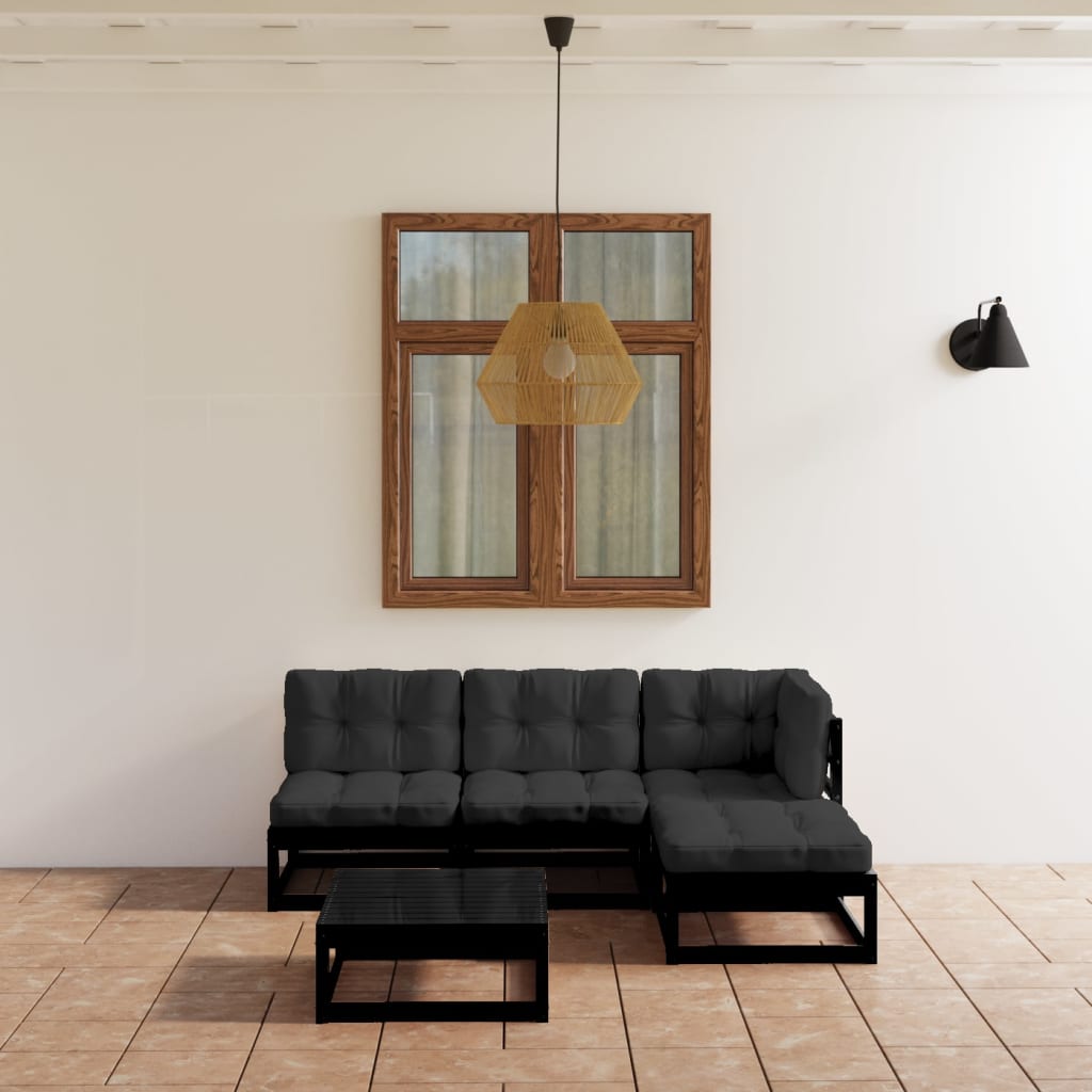 5-Delige Loungeset Met Kussens Massief Grenenhout