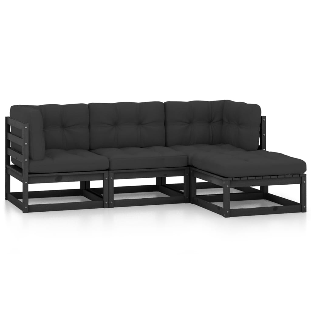 4-Delige Loungeset Met Kussens Massief Grenenhout