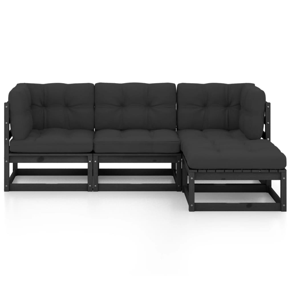 4-Delige Loungeset Met Kussens Massief Grenenhout