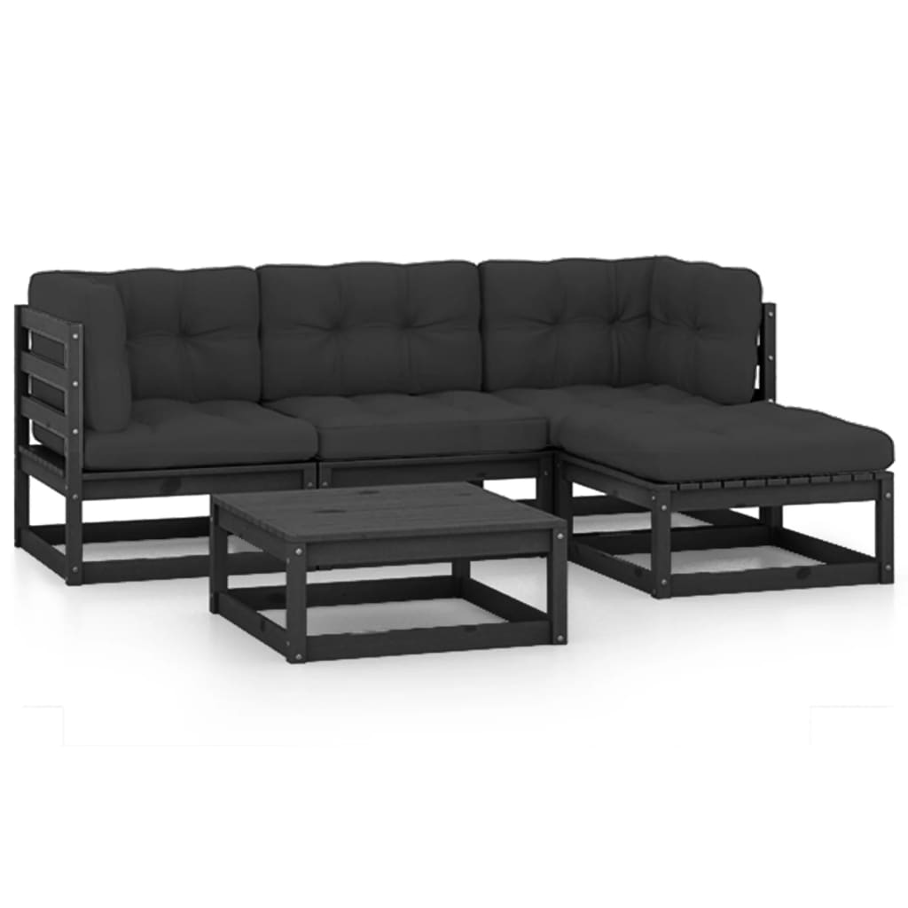 5-Delige Loungeset Met Kussens Massief Grenenhout