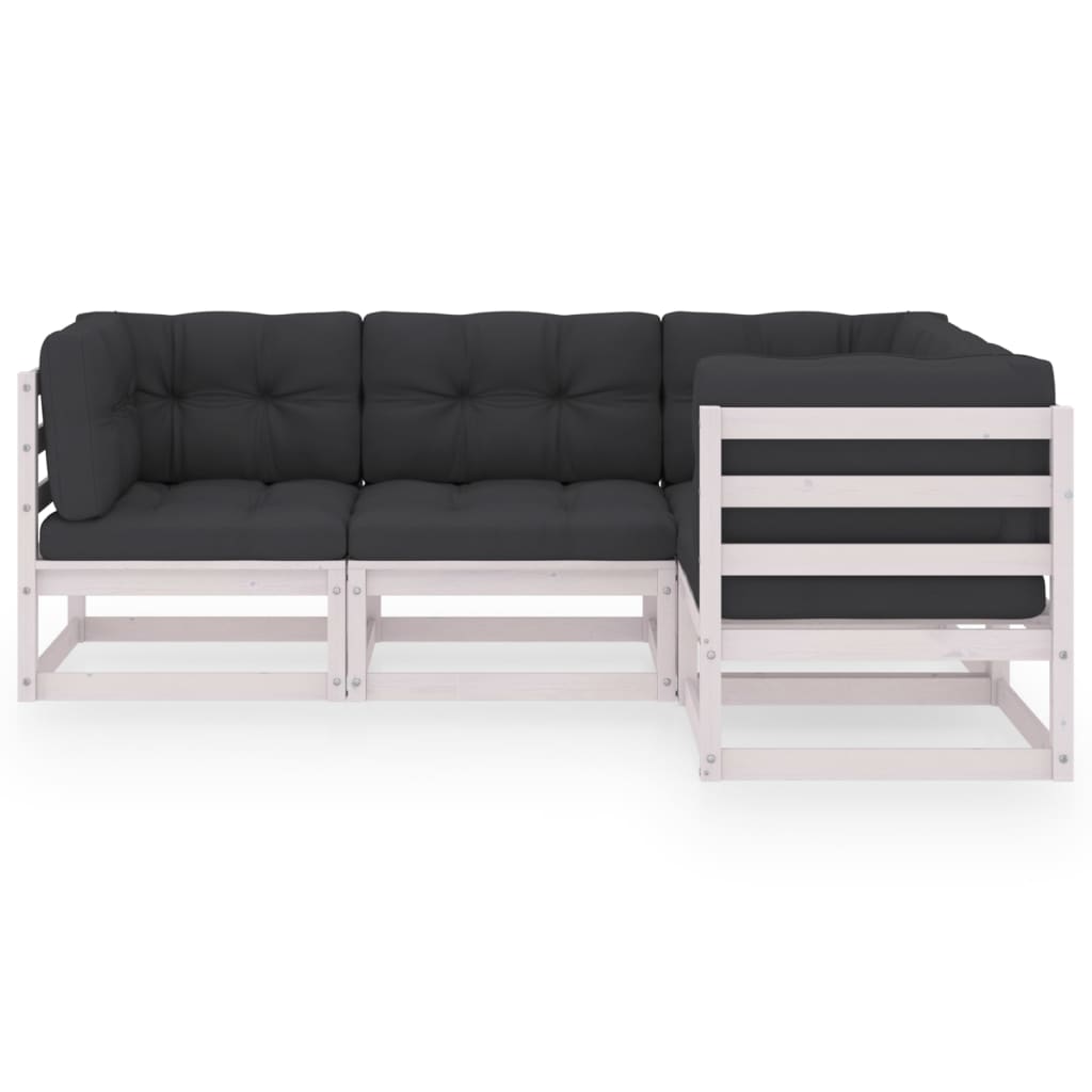 4-Delige Loungeset Met Kussens Massief Grenenhout