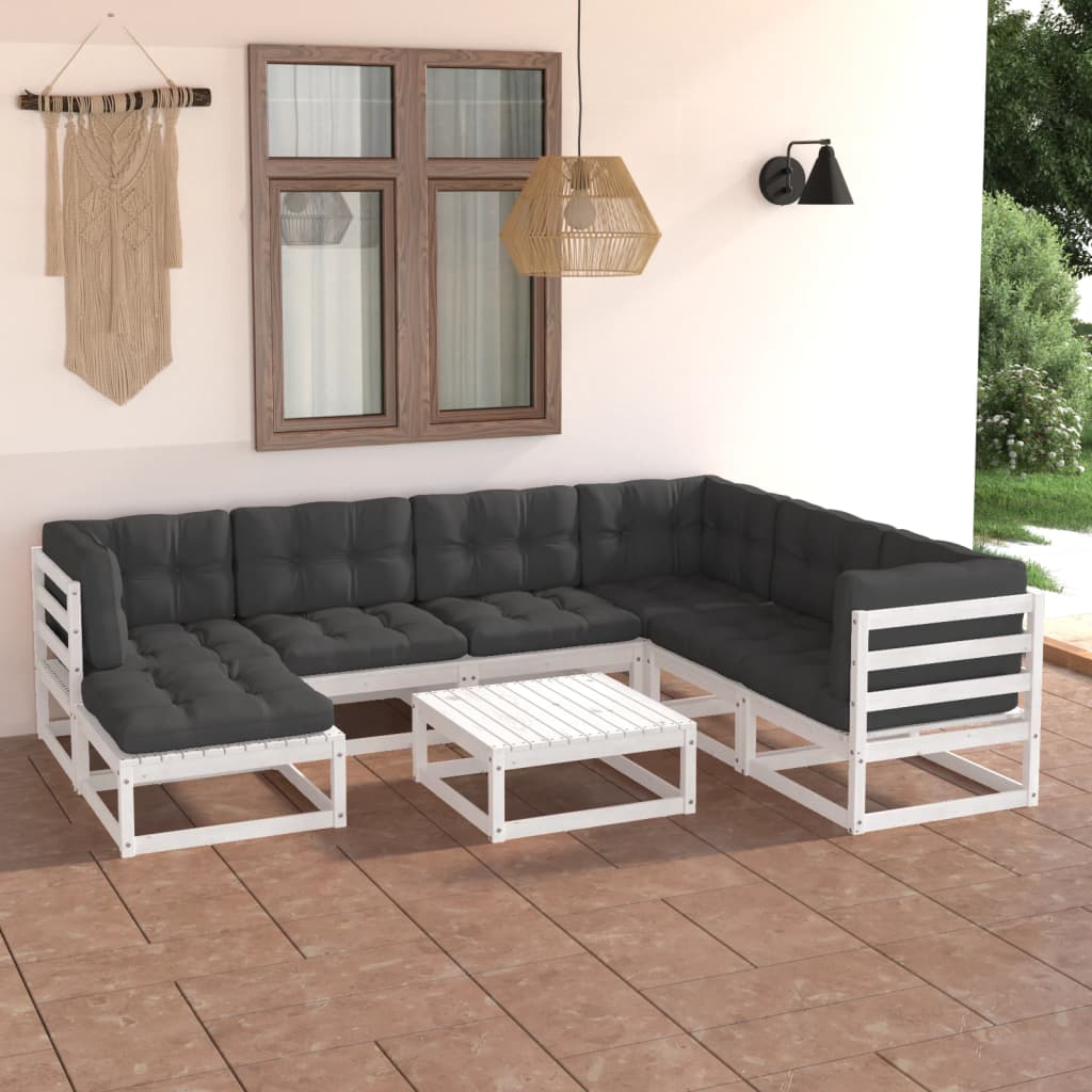 8-teiliges Lounge-Set mit Kissen aus massivem Kiefernholz
