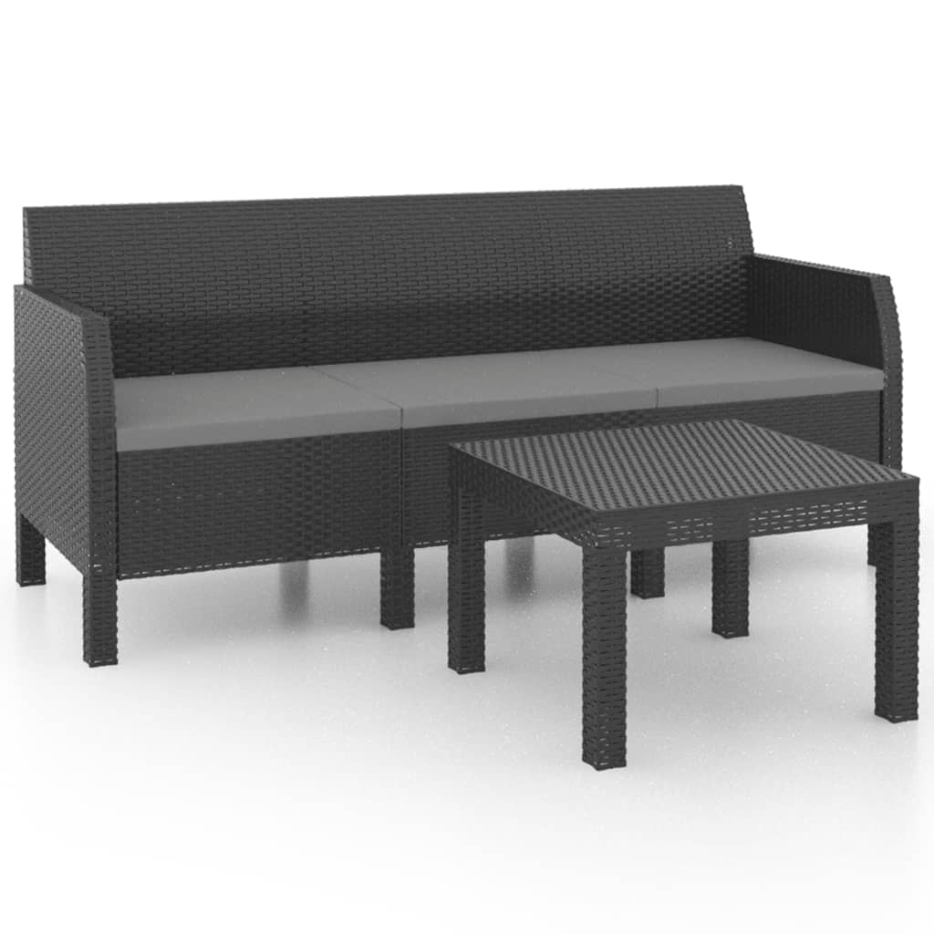 2-teiliges Lounge-Set mit Kissen PP Rattan, Anthrazit