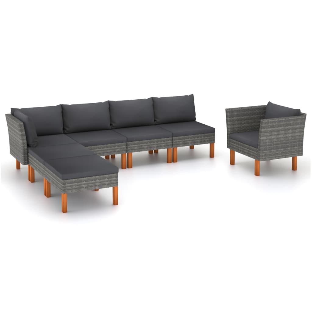 7-teiliges Lounge-Set aus Polyrattan und Eukalyptusholz in Grau
