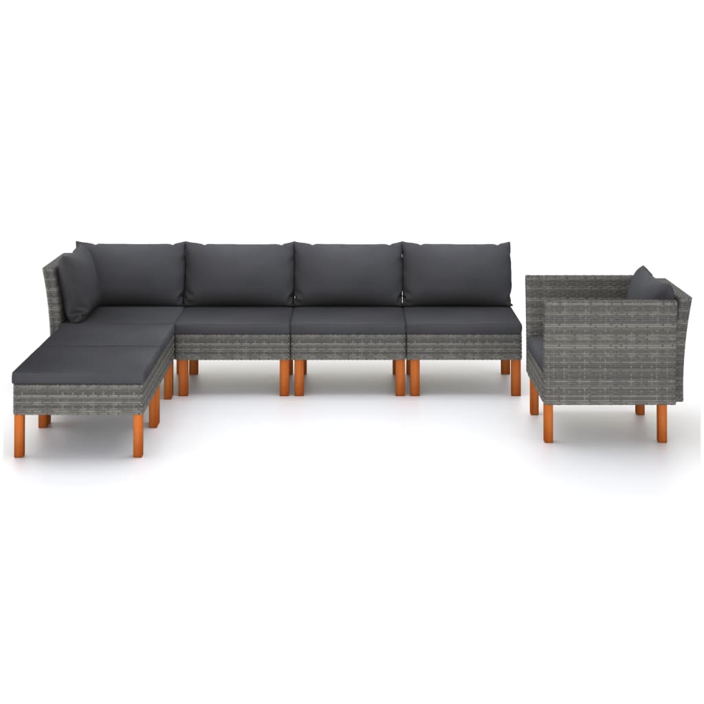 7-teiliges Lounge-Set aus Polyrattan und Eukalyptusholz in Grau