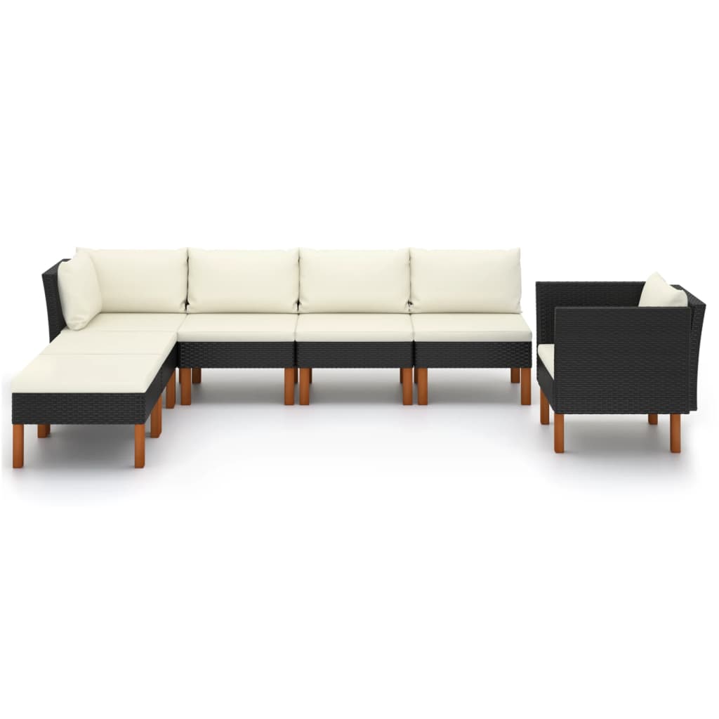 7-Delige Loungeset Poly Rattan En Eucalyptushout Zwart