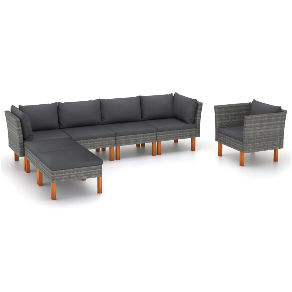7-teiliges Lounge-Set aus Polyrattan und Eukalyptusholz in Grau