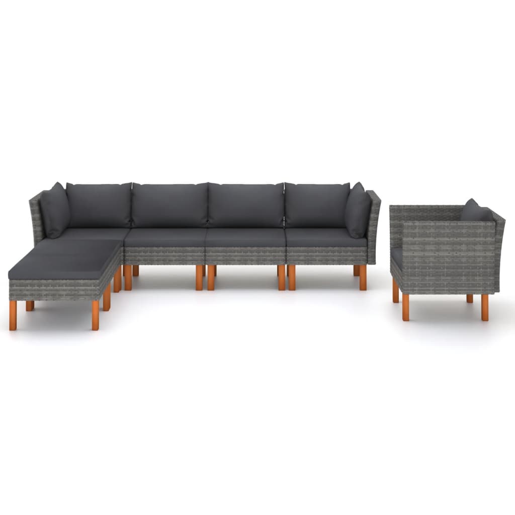 7-teiliges Lounge-Set aus Polyrattan und Eukalyptusholz in Grau