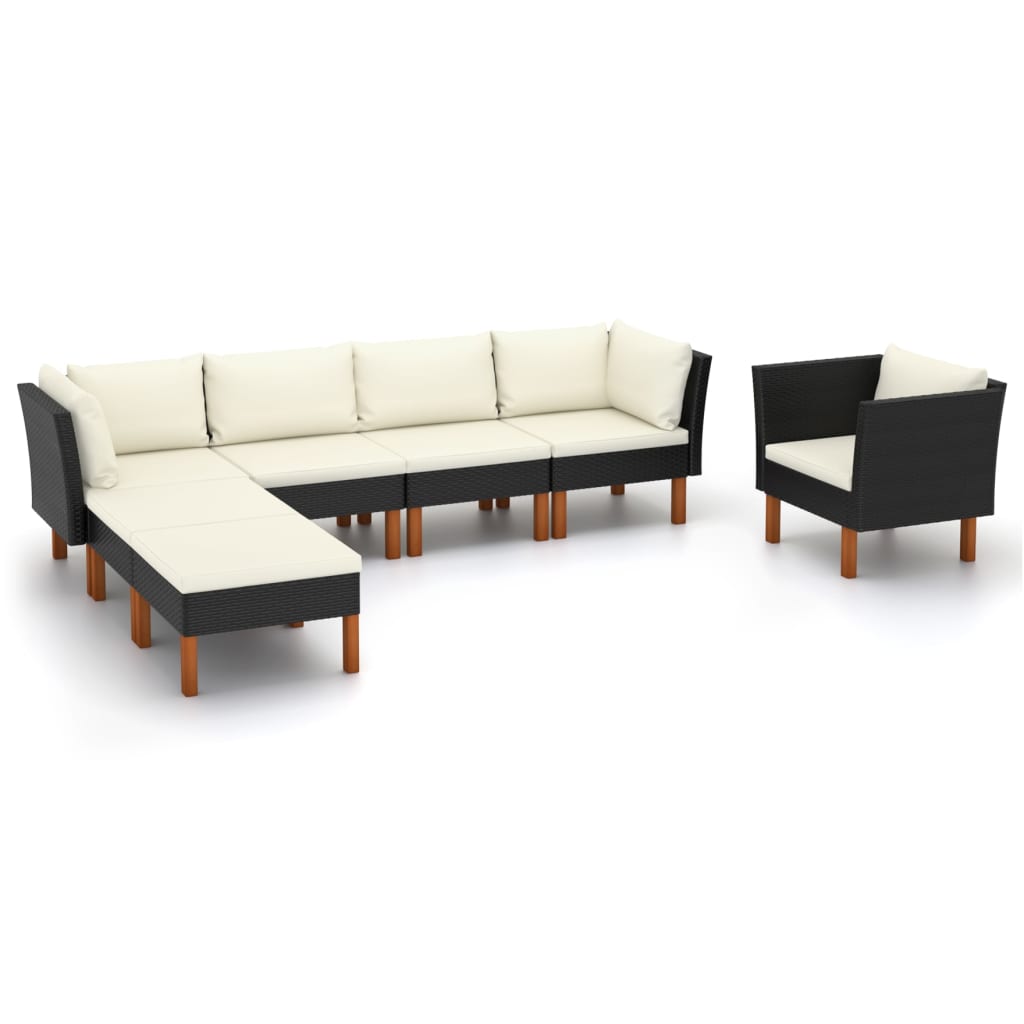 7-Delige Loungeset Poly Rattan En Eucalyptushout Zwart