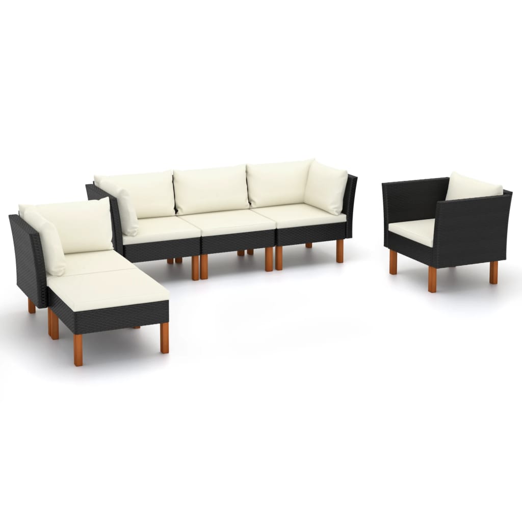6-Delige Loungeset Poly Rattan En Eucalyptushout Zwart