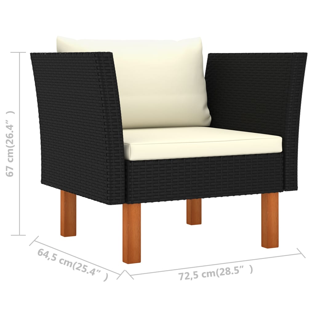 6-Delige Loungeset Poly Rattan En Eucalyptushout Zwart