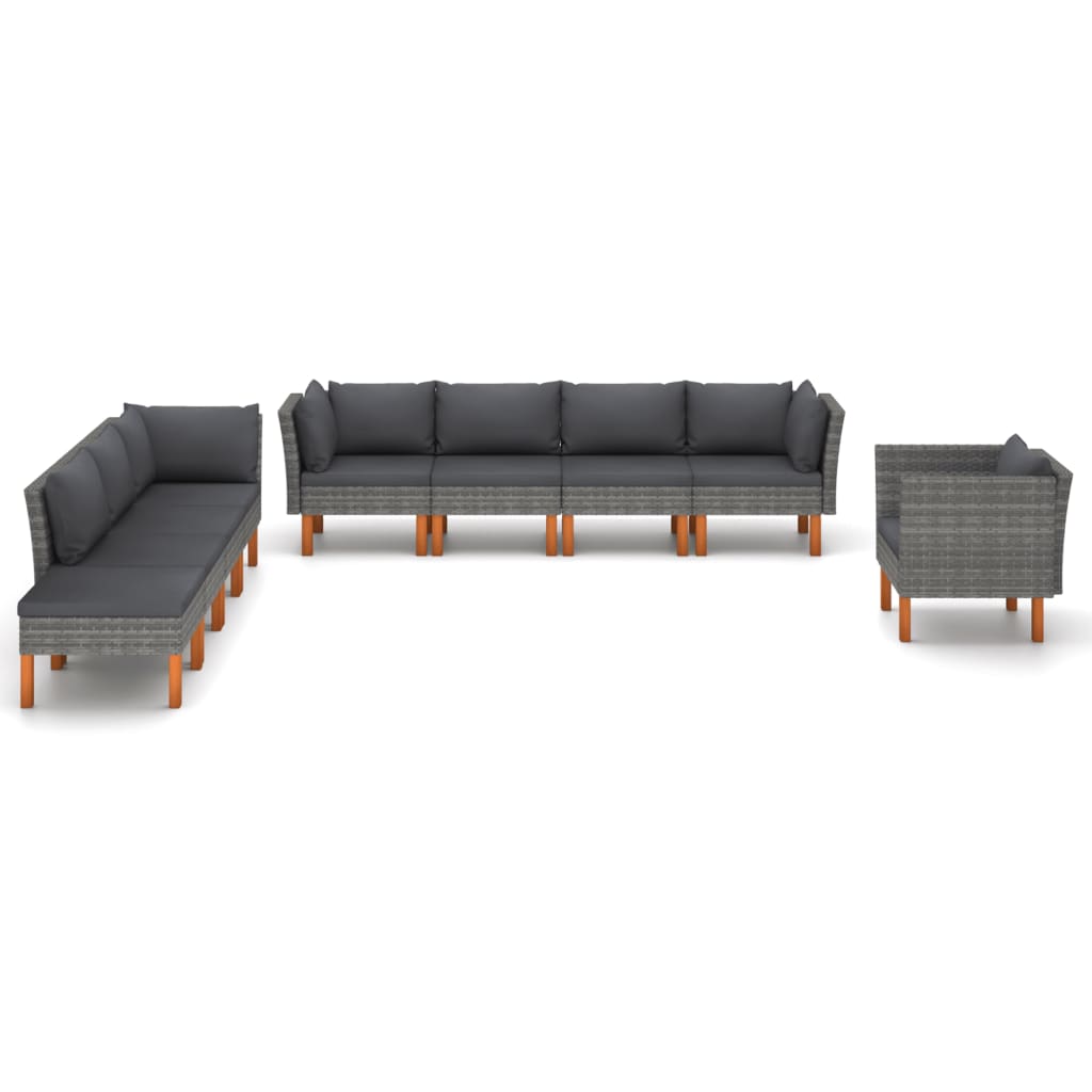 9-Delige Loungeset Poly Rattan En Eucalyptushout Grijs