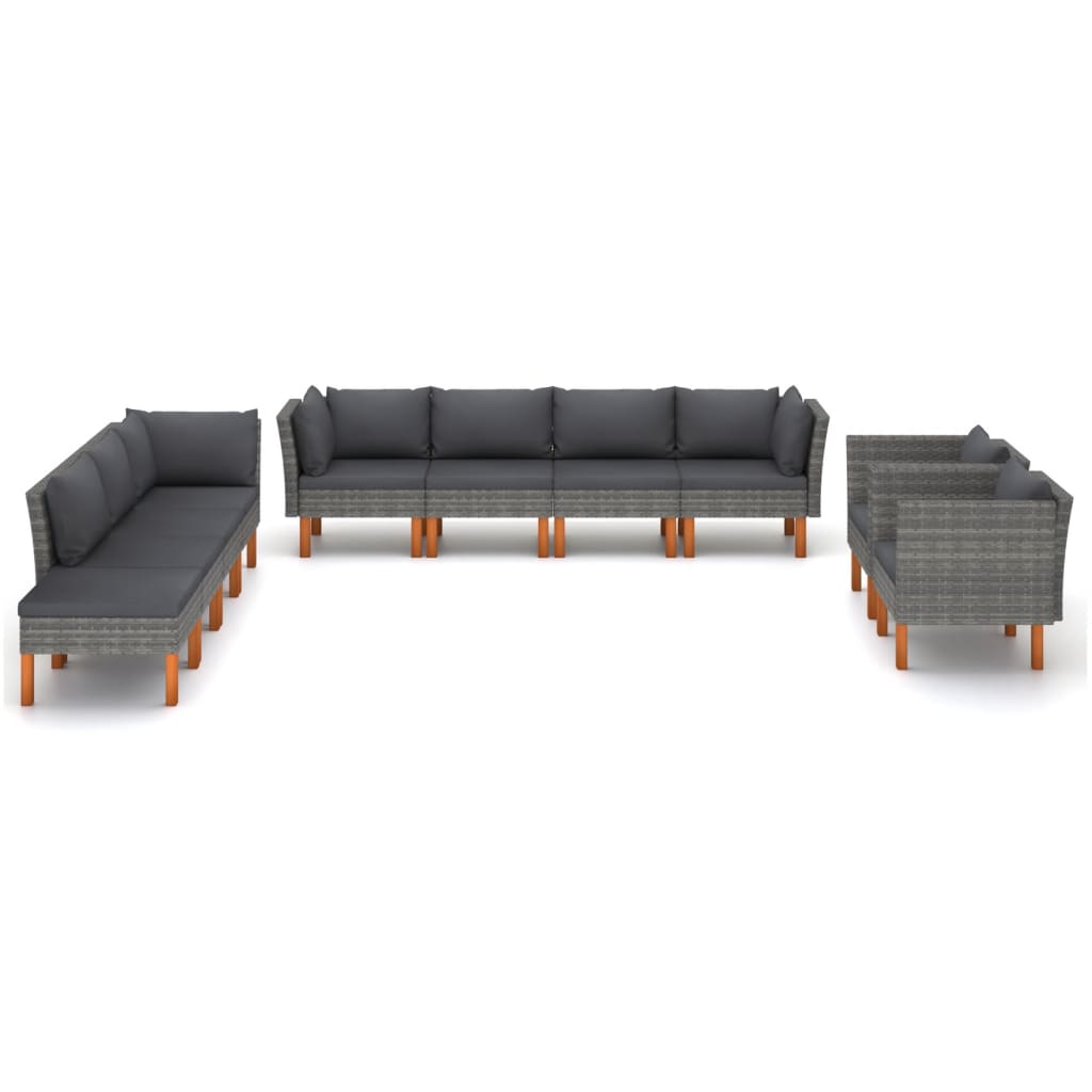 10-Delige Loungeset Poly Rattan En Eucalyptushout Grijs