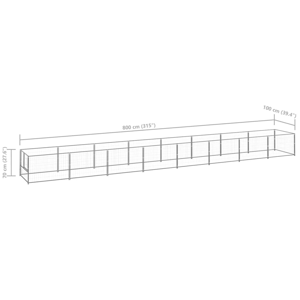 Hondenkennel 8 M² Staal Zilverkleurig