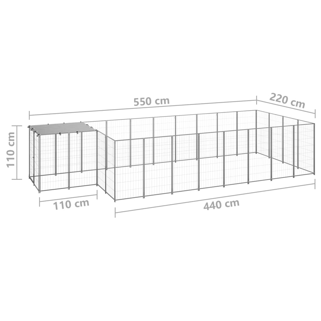 Hundehütte 10,89 m² Stahl silberfarben