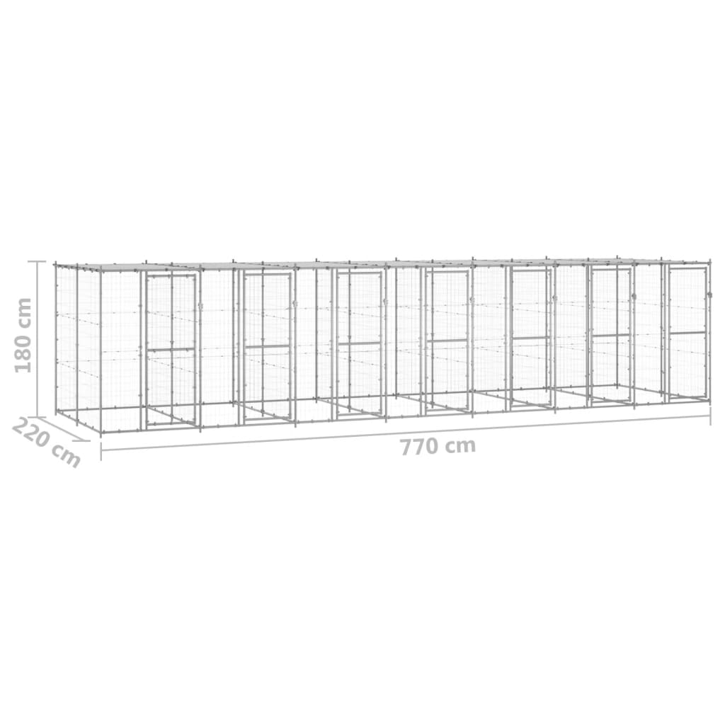 Hondenkennel Met Dak 16,94 M² Gegalvaniseerd Staal