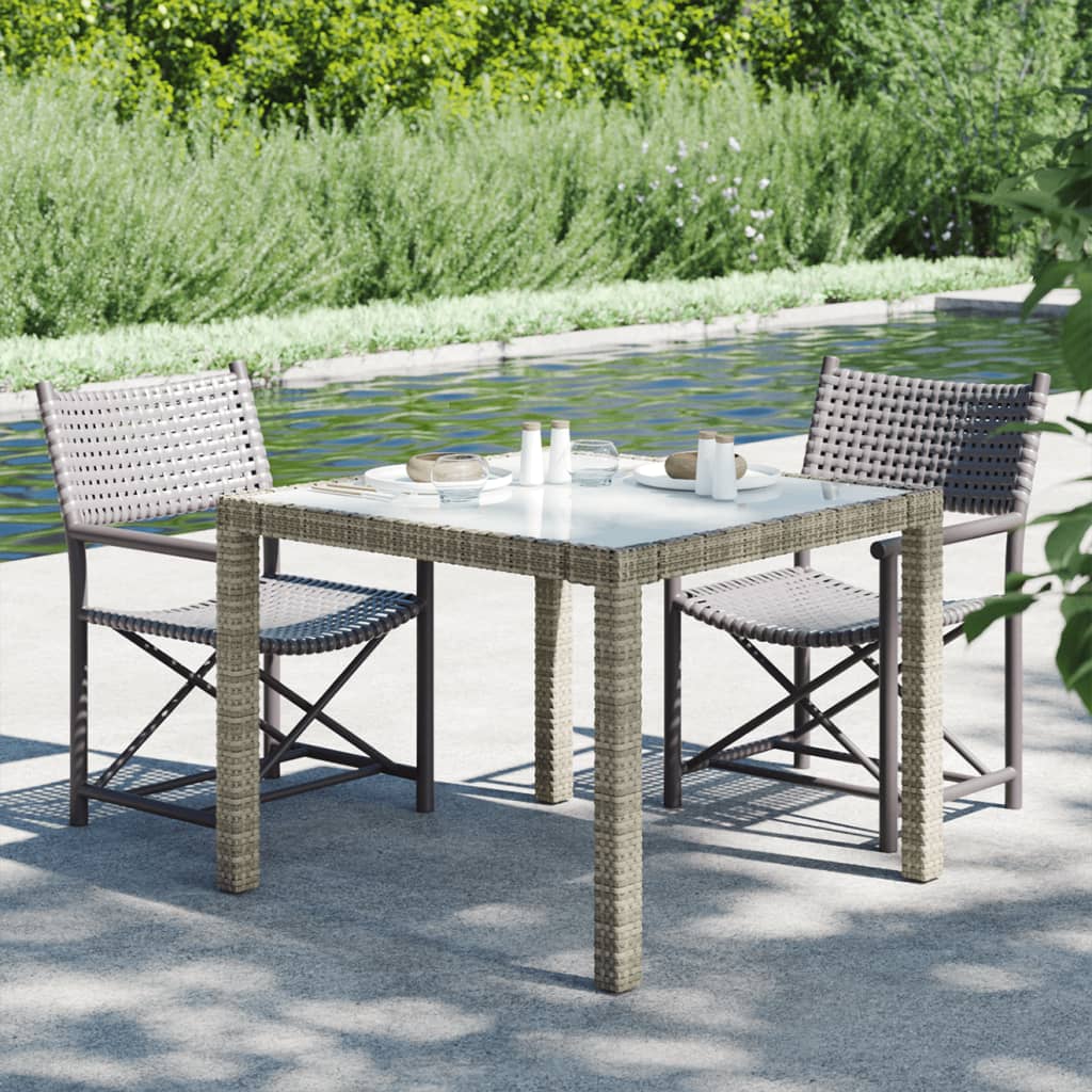 Tuintafel 90X90X75 Cm Gehard Glas En Poly Rattan Grijs