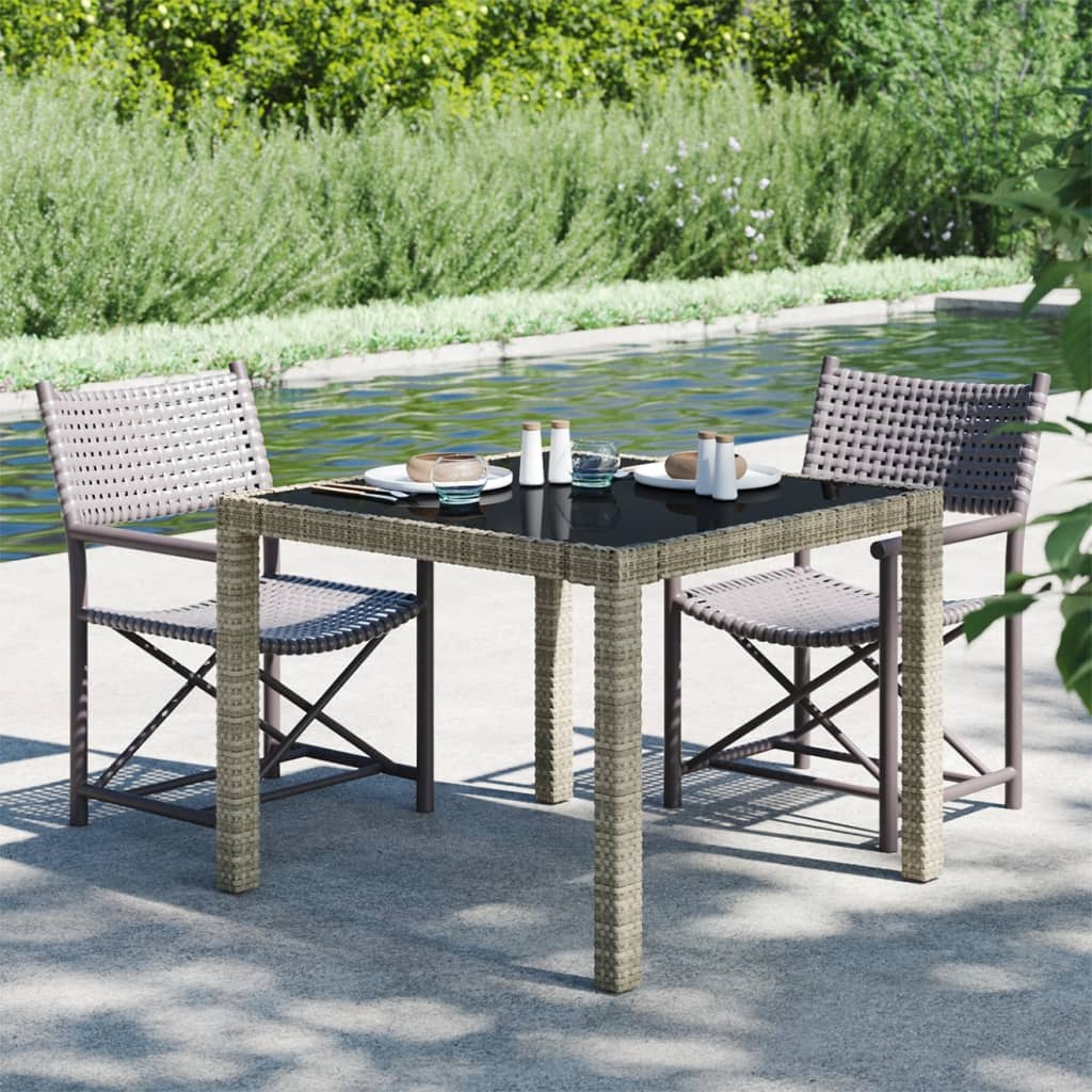 Tuintafel 90X90X75 Cm Gehard Glas En Poly Rattan Grijs