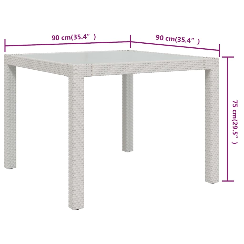 Tuintafel 90X90X75 Cm Gehard Glas En Poly Rattan Wit
