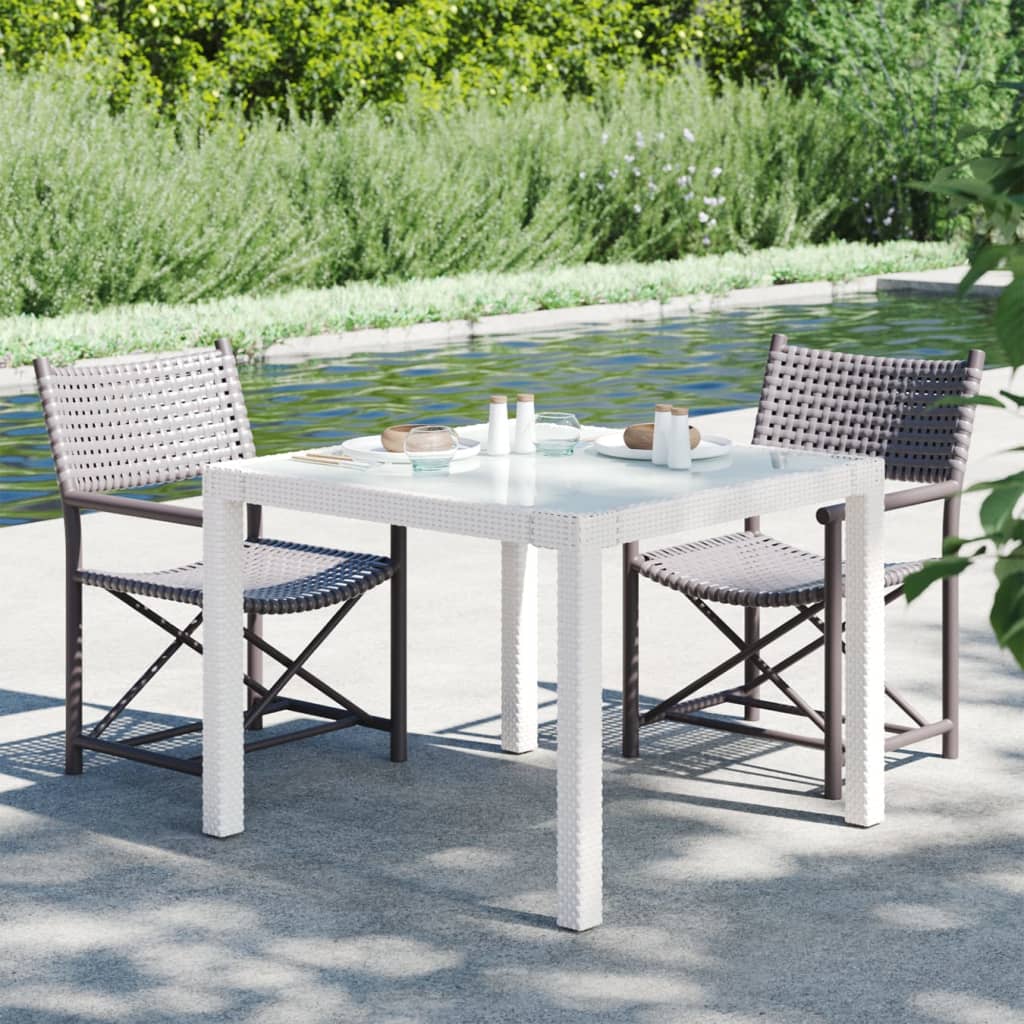 Tuintafel 90X90X75 Cm Gehard Glas En Poly Rattan Wit
