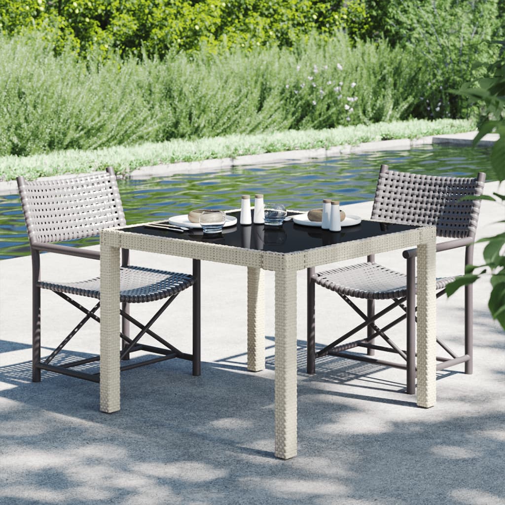 Tuintafel 90X90X75 Cm Gehard Glas En Poly Rattan Beige