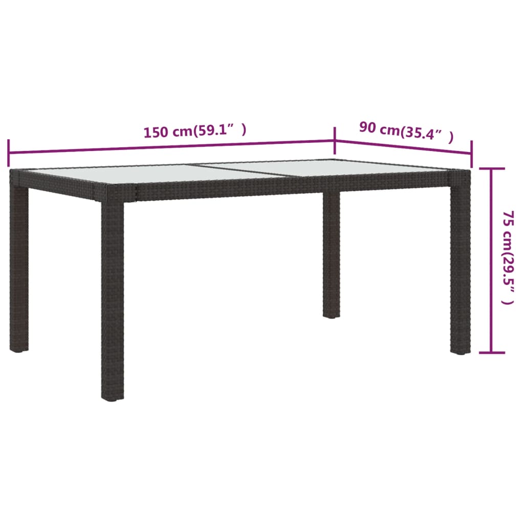 Tuintafel 150X90X75 Cm Gehard Glas En Poly Rattan Bruin