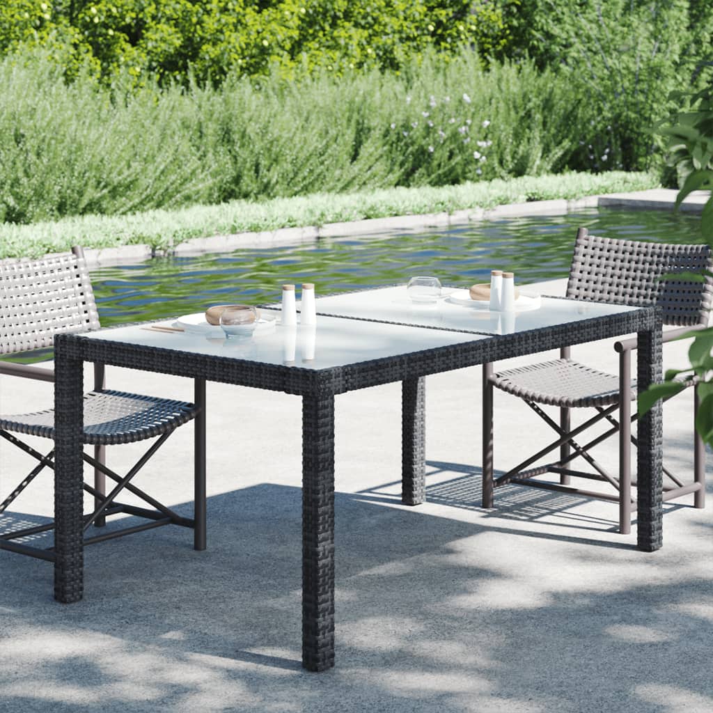 Tuintafel 150X90X75 Cm Gehard Glas En Poly Rattan Zwart