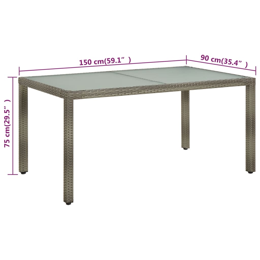 Tuintafel 150X90X75 Cm Gehard Glas En Poly Rattan Grijs