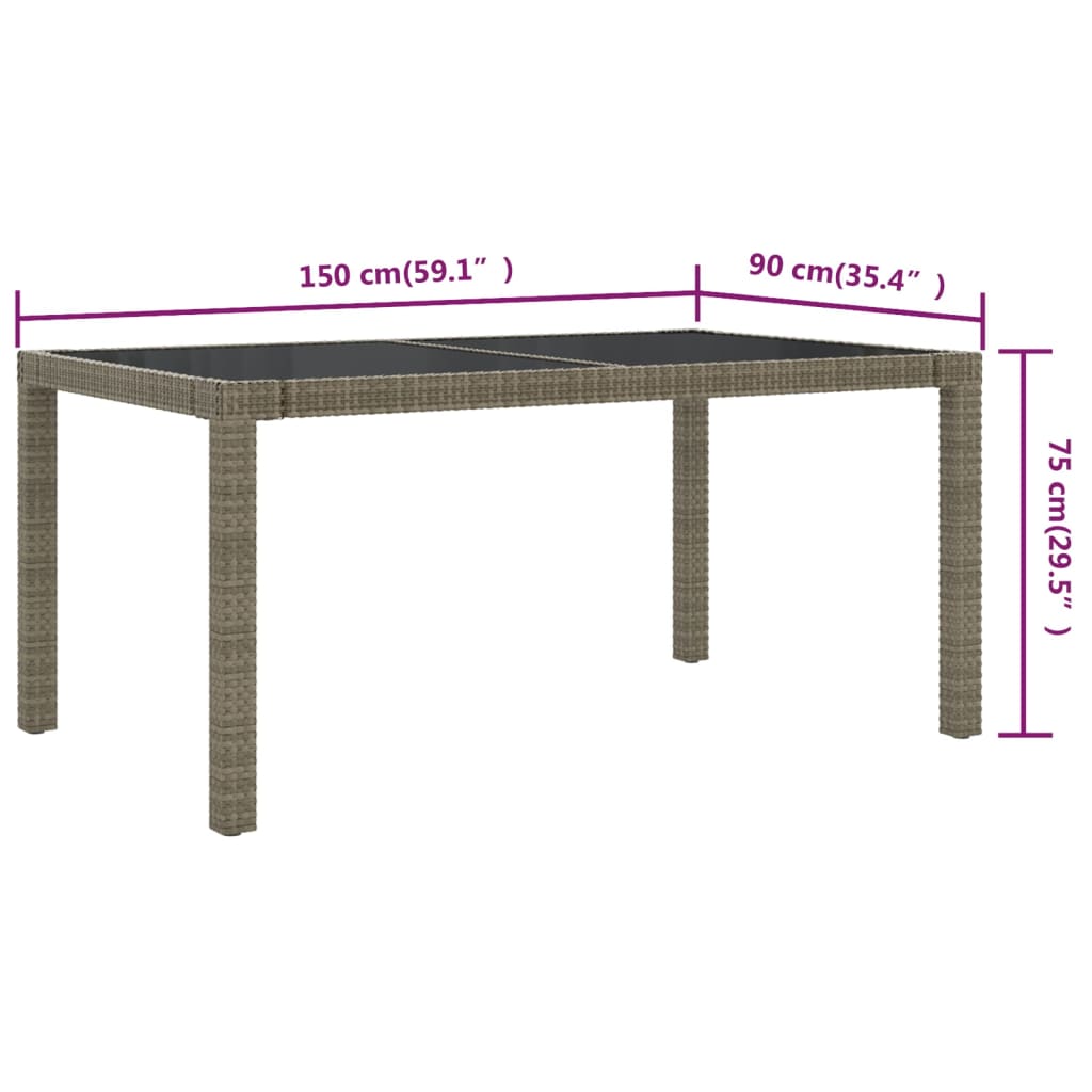 Tuintafel 150X90X75 Cm Gehard Glas En Poly Rattan Grijs
