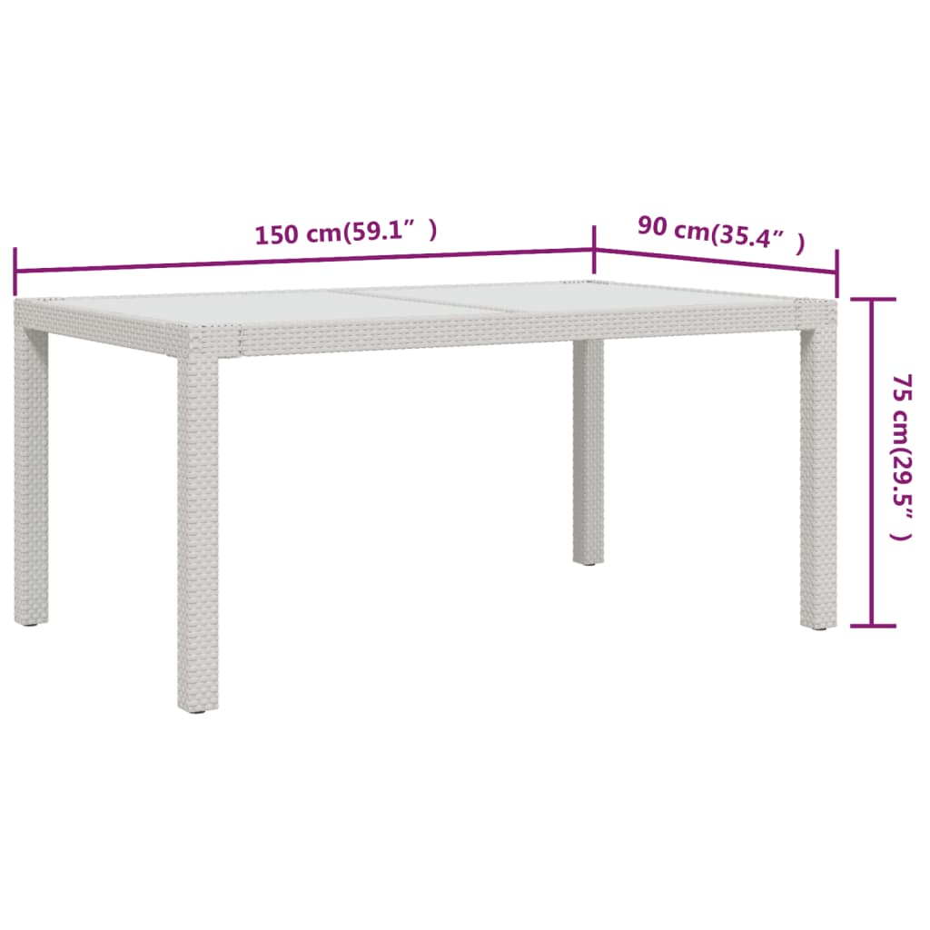 Tuintafel 150X90X75 Cm Gehard Glas En Poly Rattan Wit