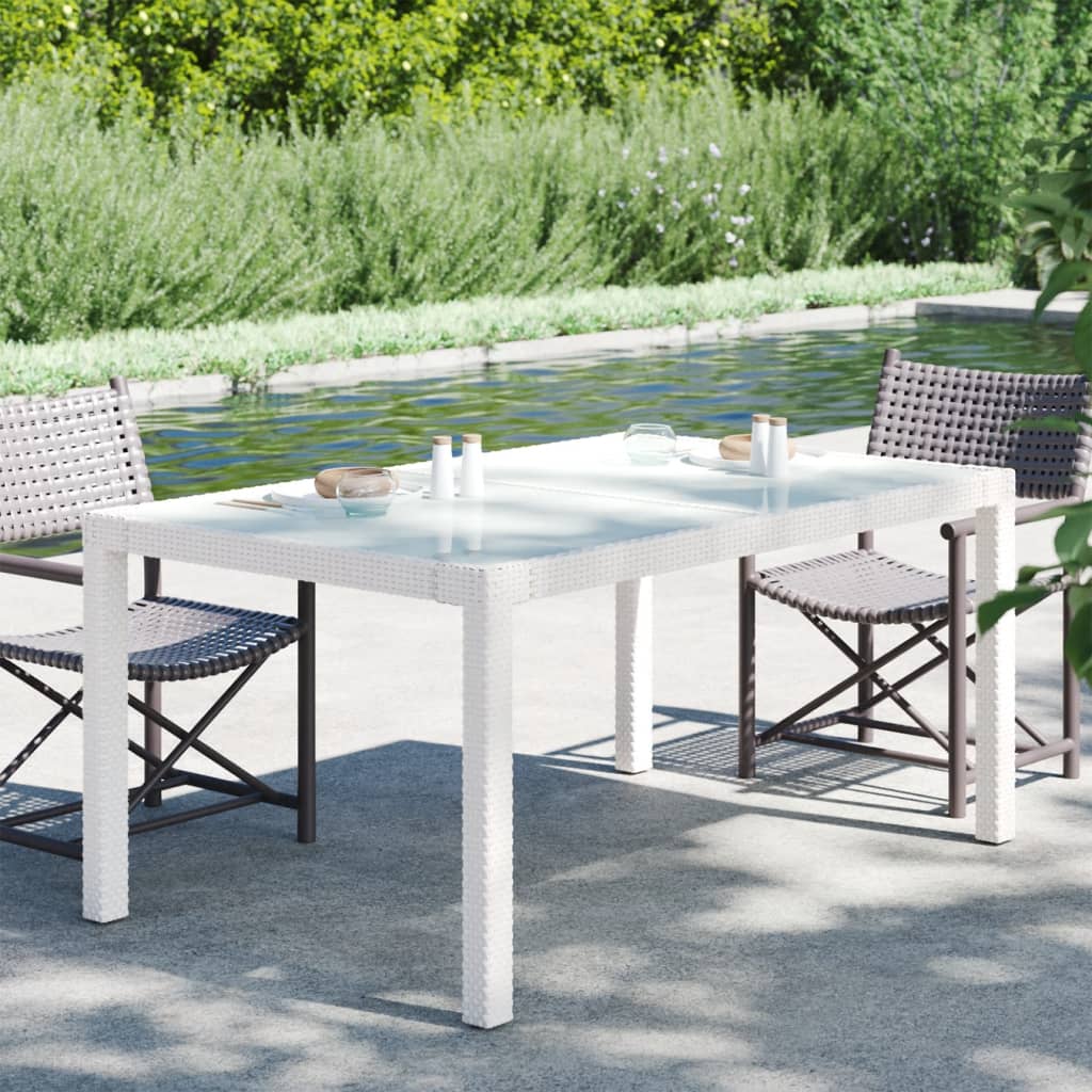Tuintafel 150X90X75 Cm Gehard Glas En Poly Rattan Wit