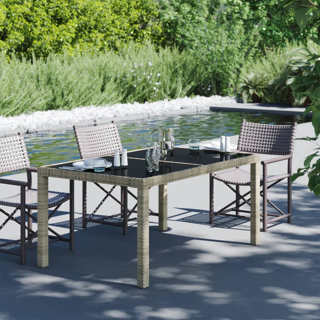 Tuintafel 150X90X75 Cm Gehard Glas En Poly Rattan Beige