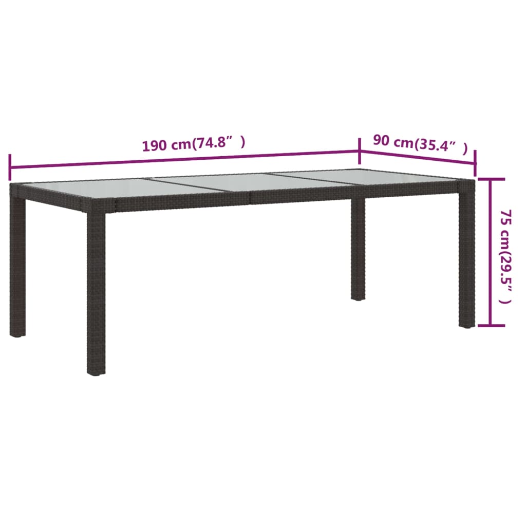 Tuintafel 190X90X75 Cm Gehard Glas En Poly Rattan Bruin